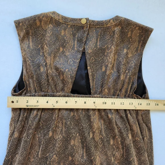 Edgy Snakeskin Print Mini Shift Dress Brown Sleeveless Soft Comfy Trendy Cute XS - Picture 14 of 16